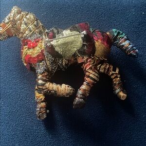 Handcrafted Mixed Media Horse Brooch in Gold and Black